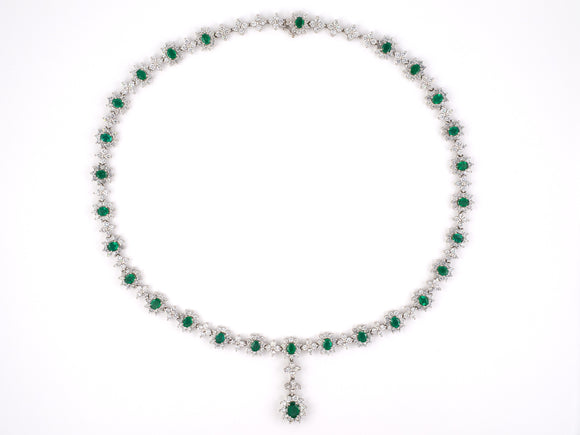 45243 - Platinum Emerald Diamond Oval Cluster With Removable Drop Pendant Necklace