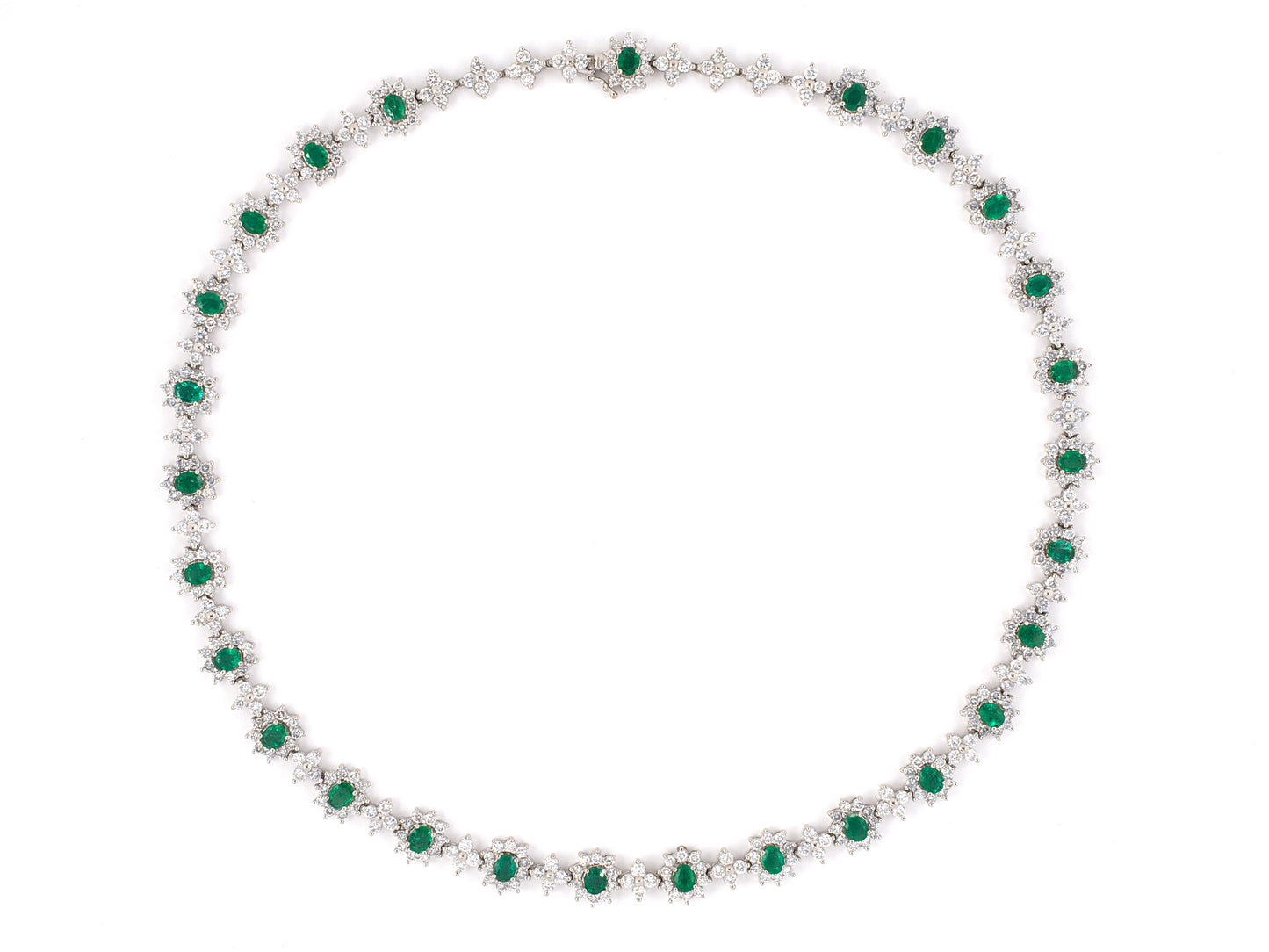 45243 - SOLD - Platinum Emerald Diamond Oval Cluster With Removable Drop Pendant Necklace