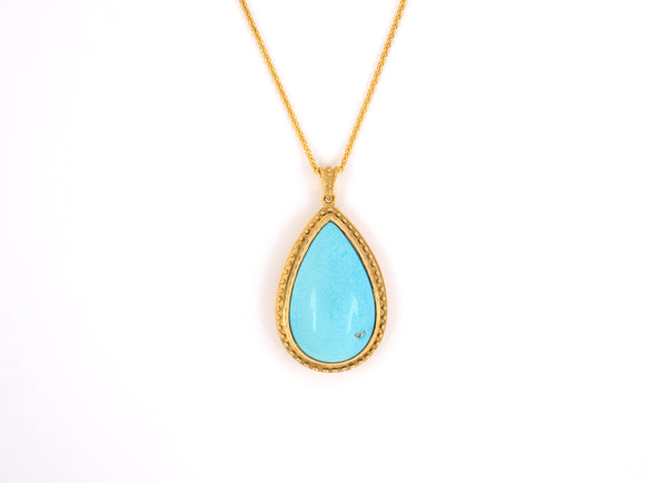 45250 - Gold Pear Shape Turquoise Pendant Necklace