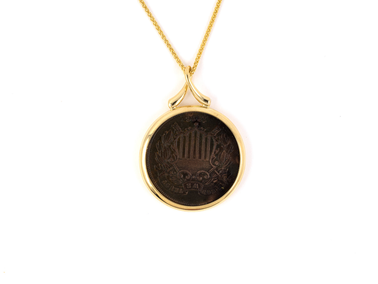 45257 - 1866 Gold .02 Cents United States Coin Pendant Necklace