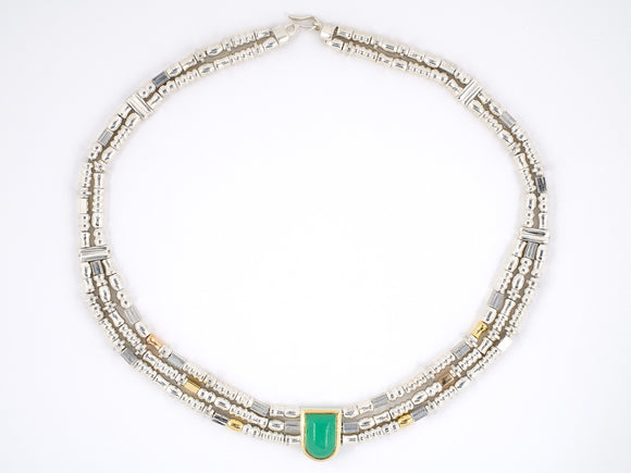 45282 - SOLD - Manfredi Italy Sterling Silver With Gold Green Onyx Choker Necklace