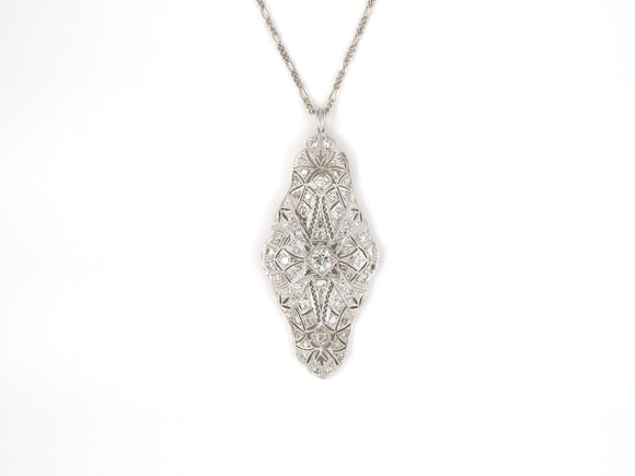 45294 - SOLD - Art Deco Platinum Diamond Filigree Pendant Necklace