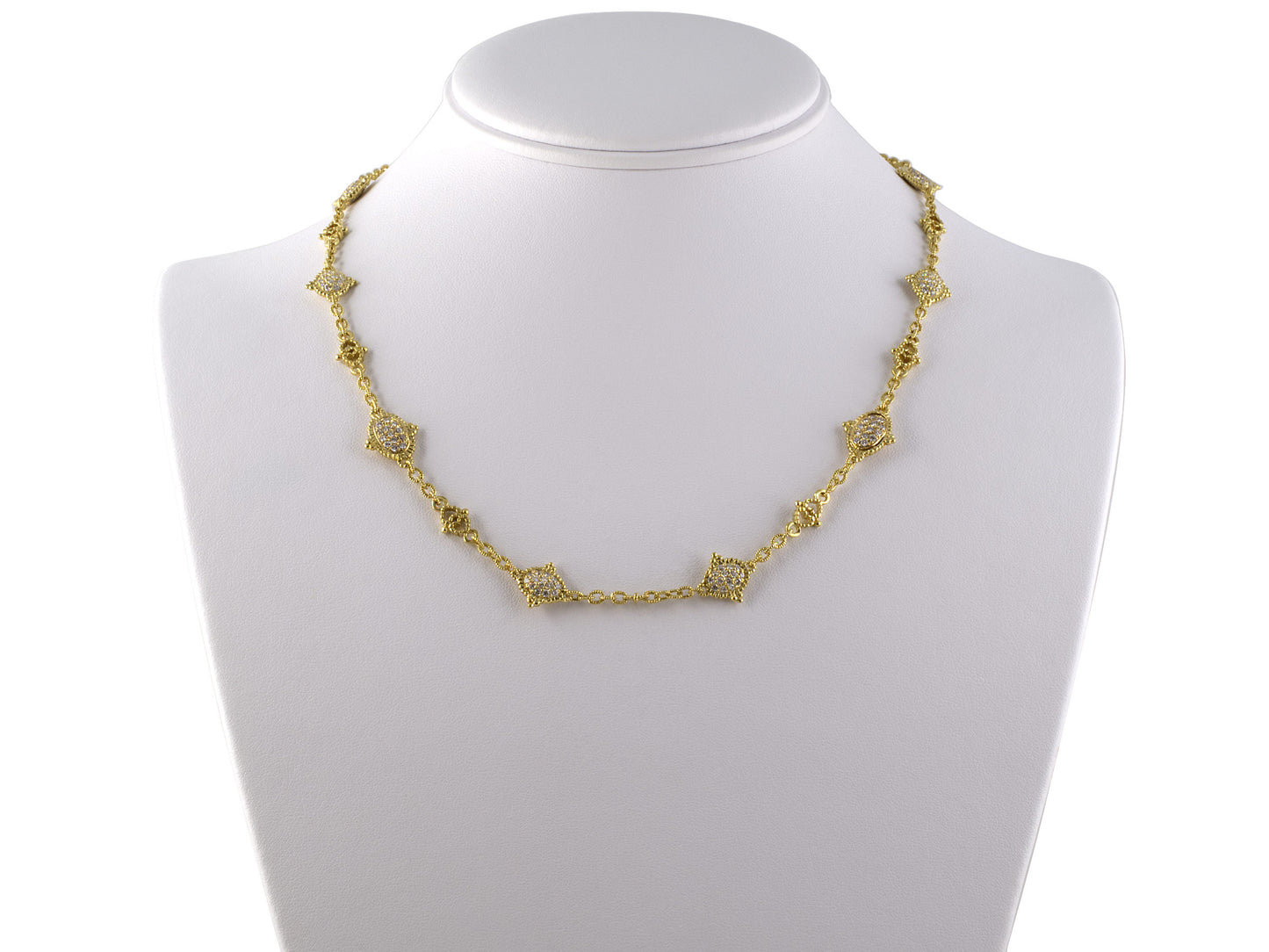 45334 - SOLD - Judith Ripka Gold Diamond Double Sided Beaded Link Cable Chain Necklace