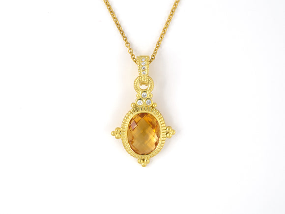 45348 - Gold Diamond Citrine Corrugated Beaded Pendant Necklace