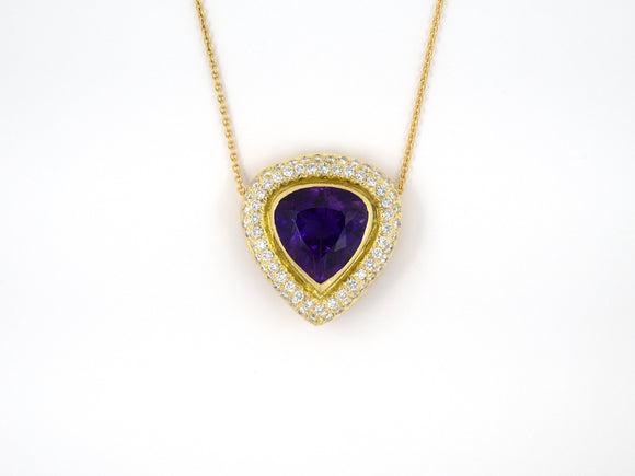 45355 - SOLD - Gold Pear Shape Amethyst Pave Set Diamond Pendant Necklace