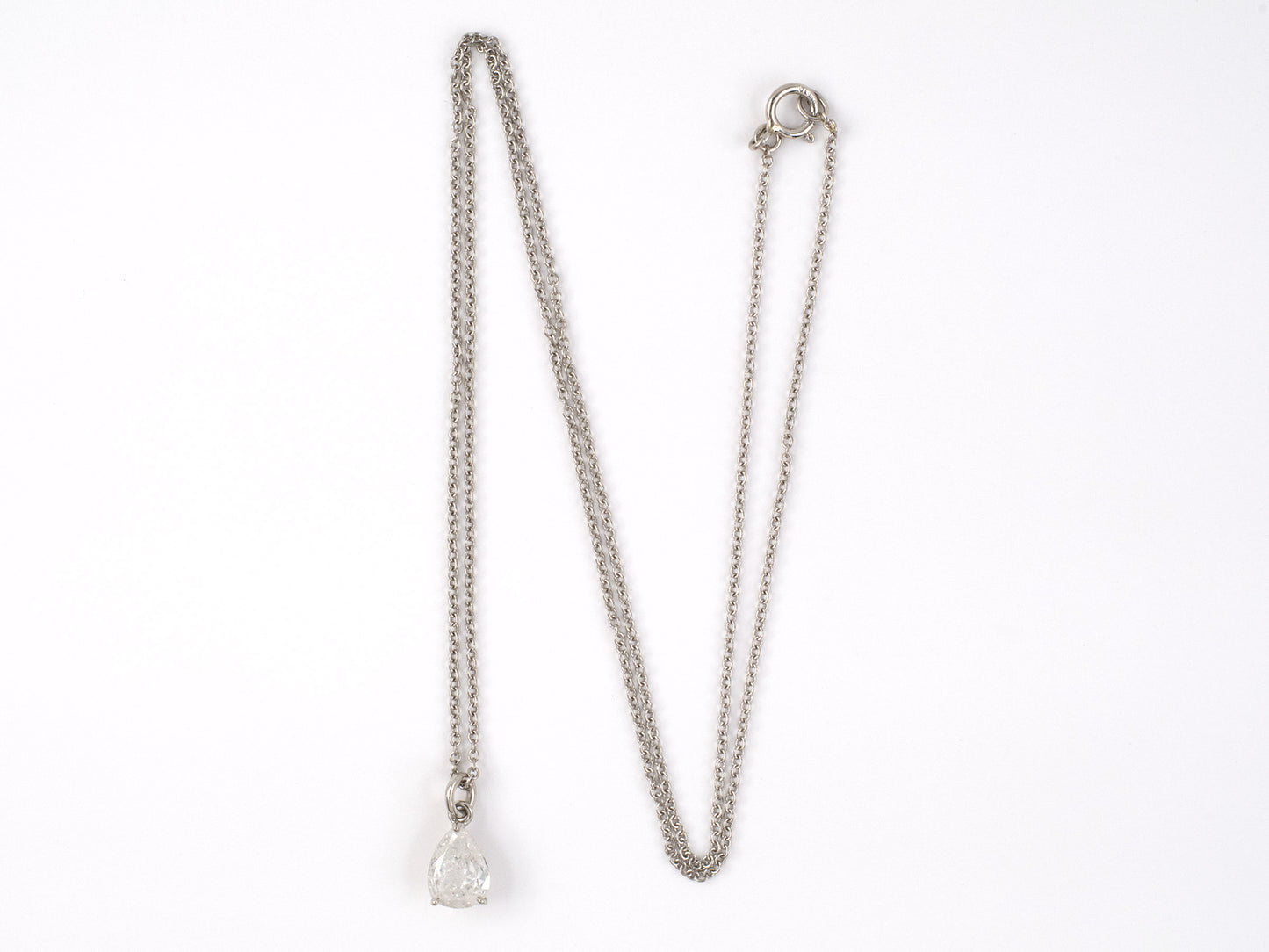 45372 - SOLD - Platinum Pear Shape Diamond Solitaire Pendant Necklace
