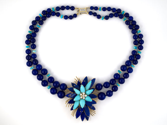 45381 - Emis Circa 1965 Gold Lapis Turquoise Diamond Necklace