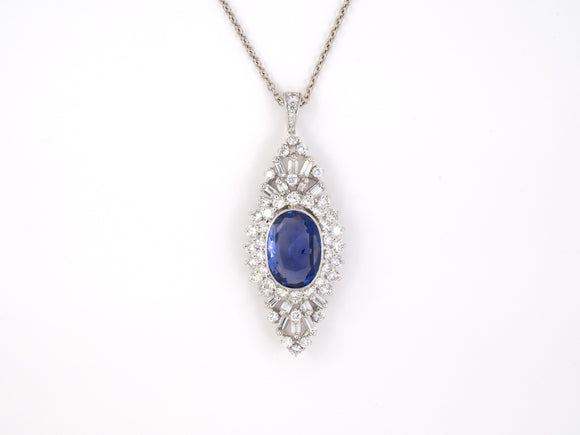 45395 - Circa 1950 Platinum AGL Sapphire Diamond Tiered Oval Cluster Pendant Necklace