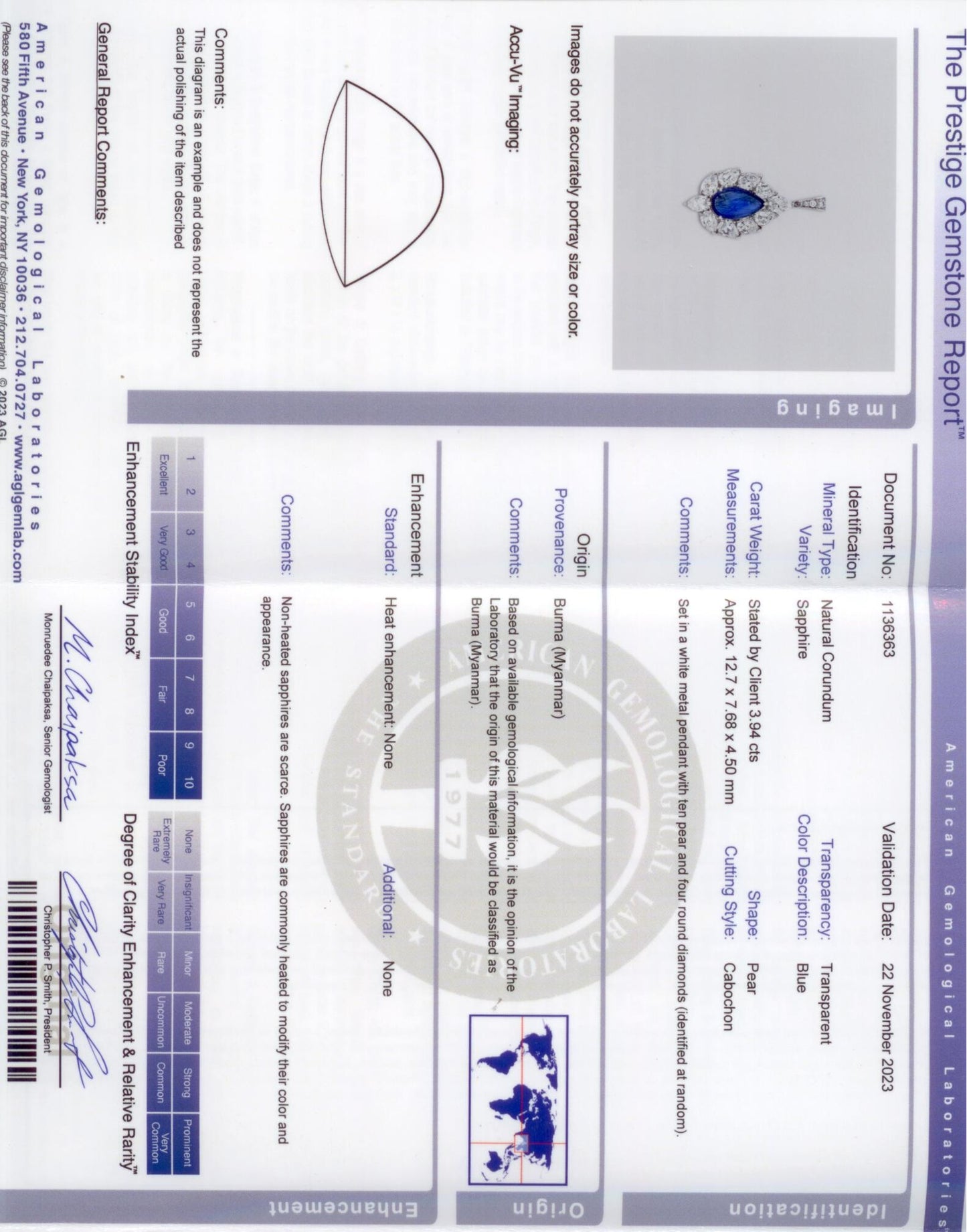 45412 - SOLD - Platinum AGL Burma Sapphire Diamond Pear Shape Cluster Pendant Necklace