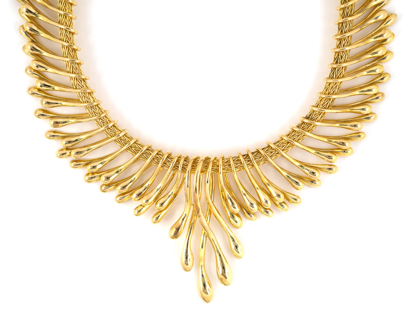 45429 - SOLD - Circa 2013 Lalaounis Biosymboles Gold Tear Drop Choker Bib Style Necklace