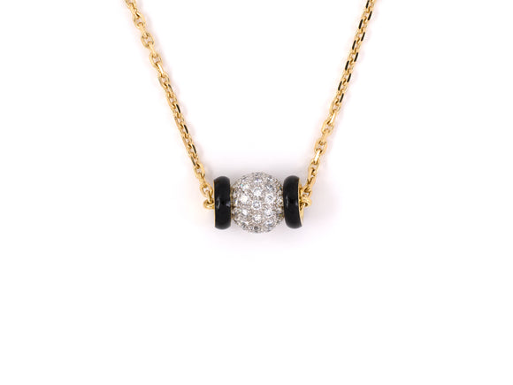 45439 - Webb Gold Platinum Diamond Black Enamel Pave Ball Pendant Necklace