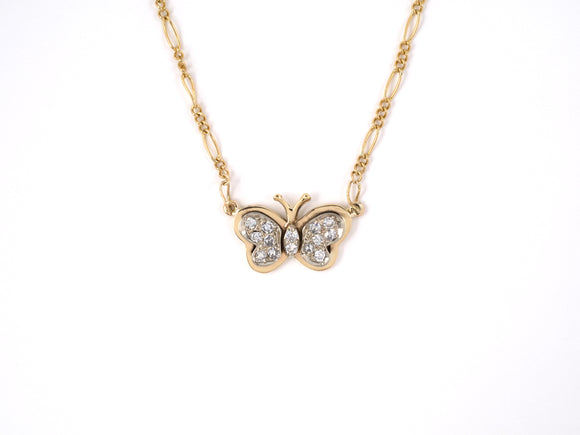 45444 - Gold Diamond Butterfly Pendant Necklace