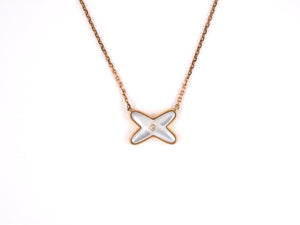 45450 - Chaumet "Jeaux De Liens" French Gold Diamond Mother Of Pearl X Ornament Pendant Necklace