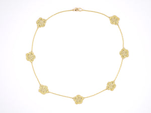 45451 - Gold Oval Flower Textured Petals Necklace