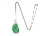 45458 - Platinum Diamond Carved Tear Drop Jadeite With Diamond Stud Pendant Necklace