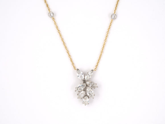 45928 - Neiman Marcus Platinum Diamond Leaf Ornament On Gold Cable Chain Dangle Drop Necklace