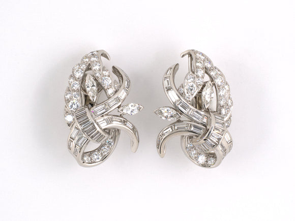 50495 - Circa 1950 Platinum Diamond Floral Earrings