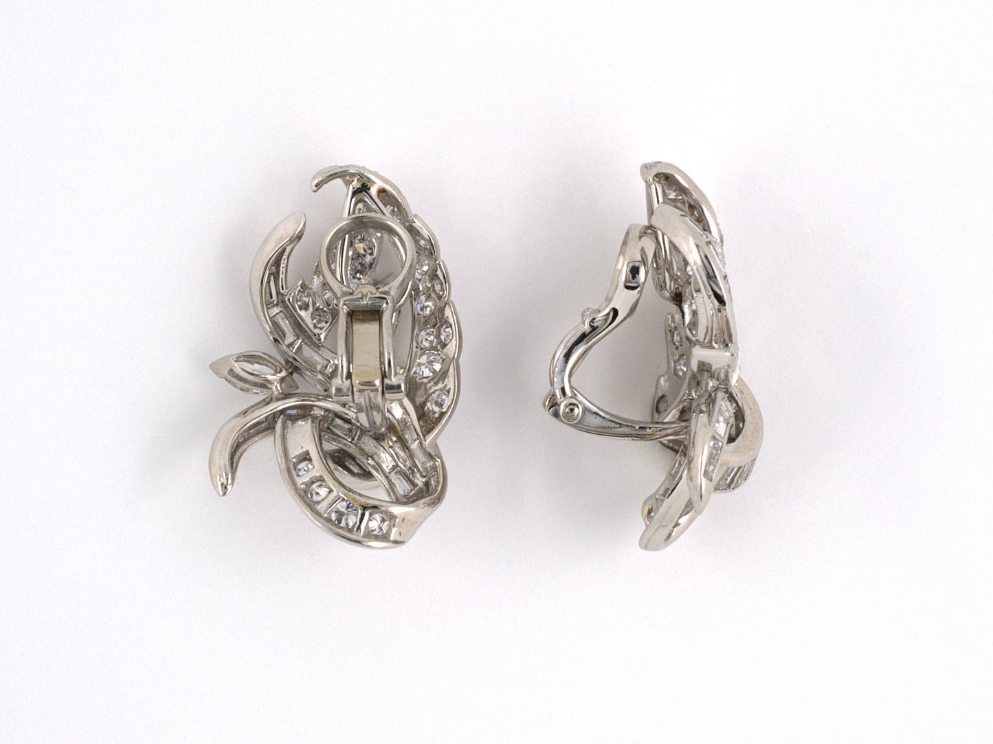 50495 - SOLD - Circa 1950 Platinum Diamond Floral Earrings