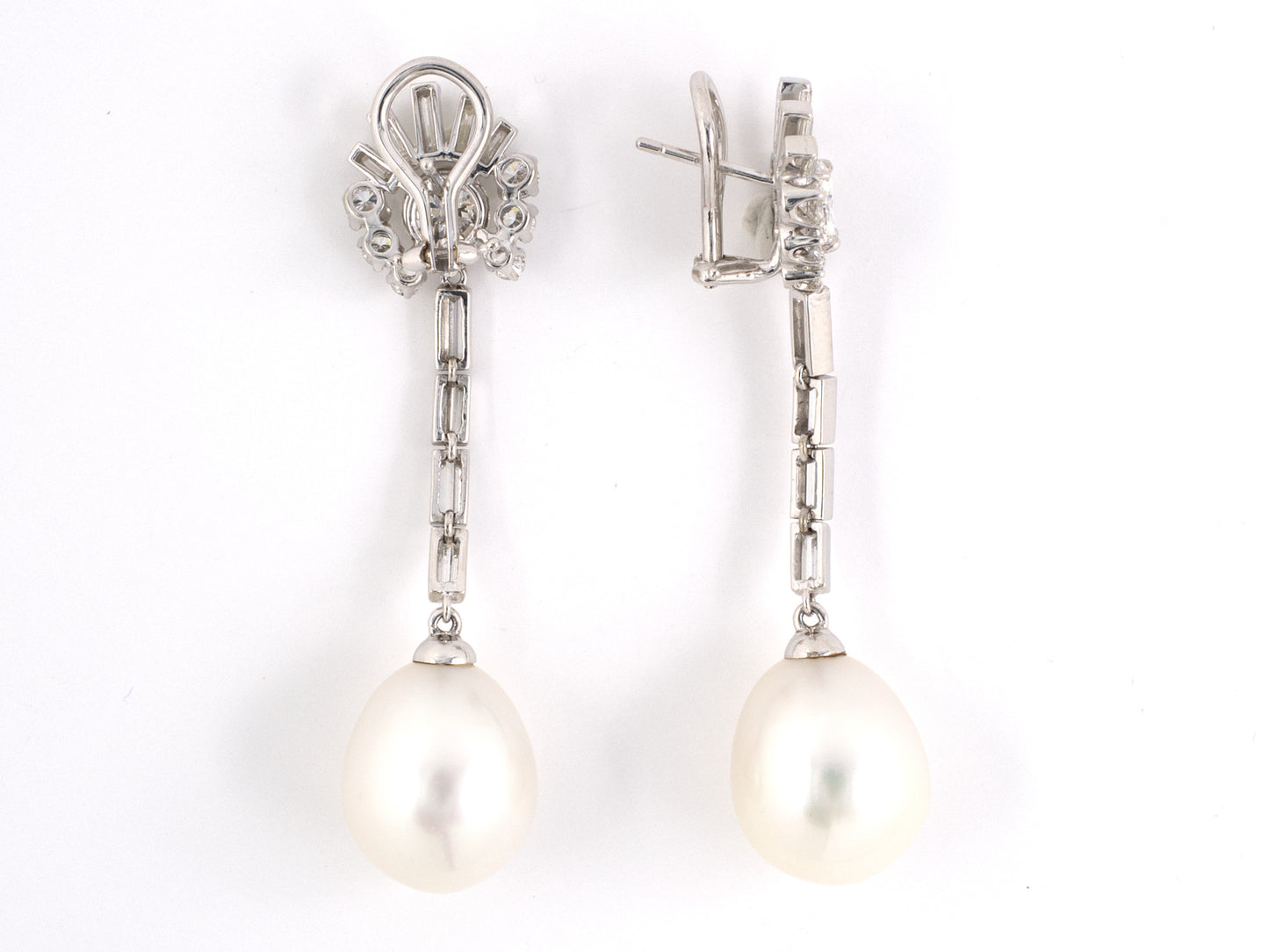 51084 - Circa 1960s Platinum Diamond South Sea Pearl Drop Dangle Earrings