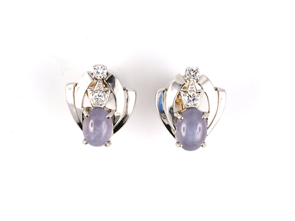 51318 - Circa 1950 Tiffany Platinum Gold Star Sapphire Diamond Earinrgs