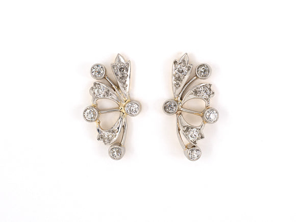 51328 - Edwardian Platinum Gold Diamond Flower Spray Earrings