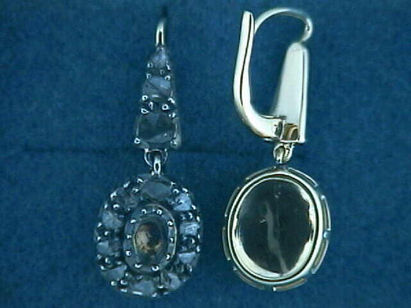 51402 - SOLD - Georgian Silver Gold Diamond Dangle Earrgins