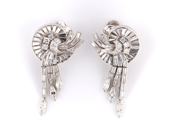 51529 - Circa 1950 Platinum Diamond Drop Dangle Earrings