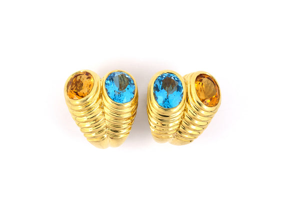 51765 - Gold Citrine Topaz Corrugated Clip Earrings