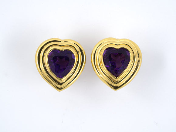 51819 - Gold Heart Amethyst Corrugated Frame Earrings