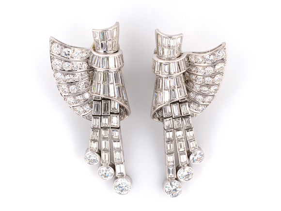 52009 - Circa 1940s Platinum Diamond Spray Drop Chandelier Winged Earrings