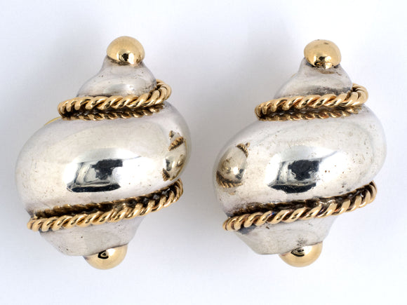 52259 - Seaman Schepps Gold Silver Turbo Shell Earrings