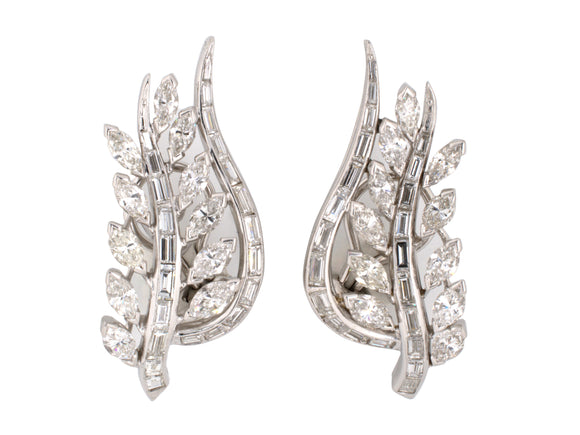 52322 - Circa 1950 Platinum Diamond Leaf Earrings