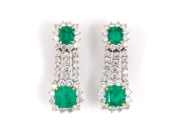 52388 - Circa 1960s Platinum Gold AGL Colombian Emerald Diamond Cluster Earrings