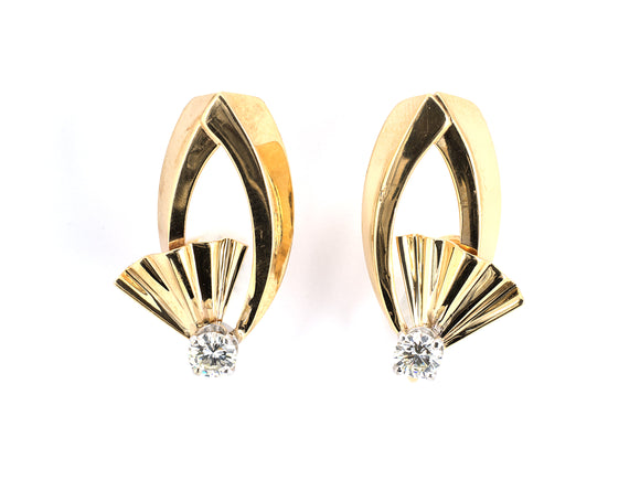 52394 - Circa 1950 Gold Diamond Ribbon Earrings