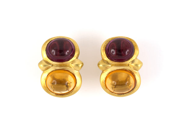 52445 - Circa 1985 Marlene Stowe Gold Citrine Garnet Earrings