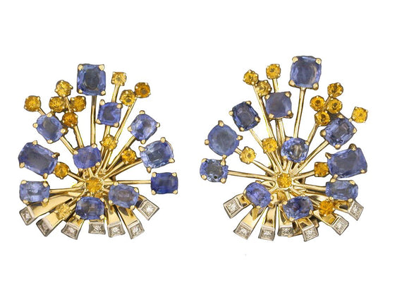 52539 - SOLD - Trabert Hoeffer Mauboussin Gold Sapphire Citrine Diamond Earrings