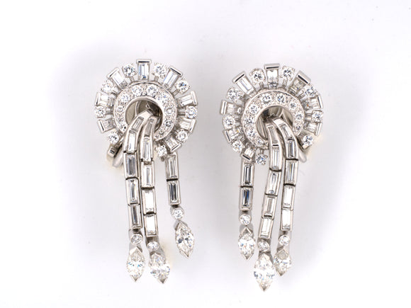 52742 - Circa 1950 Diamond Pinwheel Drop Earrings