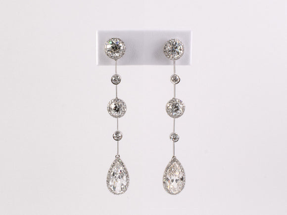 52753 - Platinum GIA Diamond Cluster Pear Drop Dangle Earrings