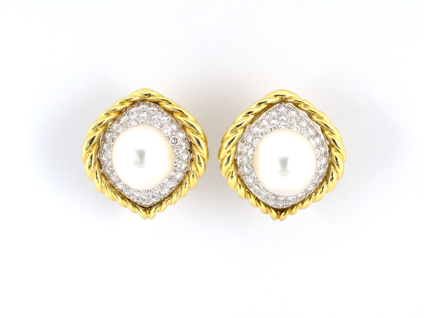 52816 - Trio Gold Platinum South Sea Pearl Diamond Earrings