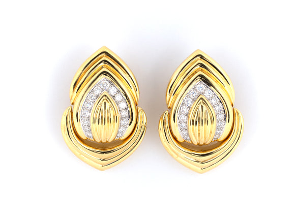 52968 - Montreaux Platinum Gold Diamond Corrugated Door Knocker Earrings