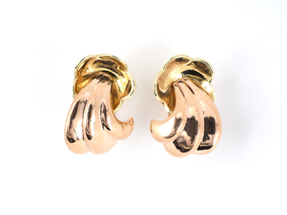 53190 - SOLD - Retro Gold Flower Swirl Drop Earrings