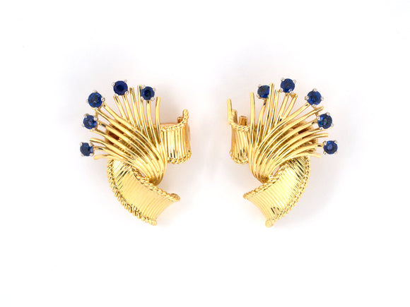 53273 - Circa 1955 Cartier Gold Sapphire Earrings