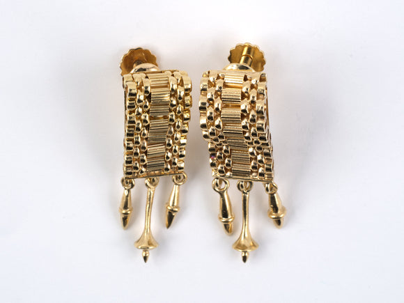 53376 - Circa 1950s F & F Felger Gold Mesh Tassels Earrings