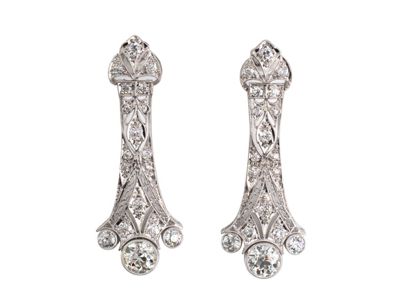 53397 - Edwardian Platinum Diamond Filigree Dangle Earrings