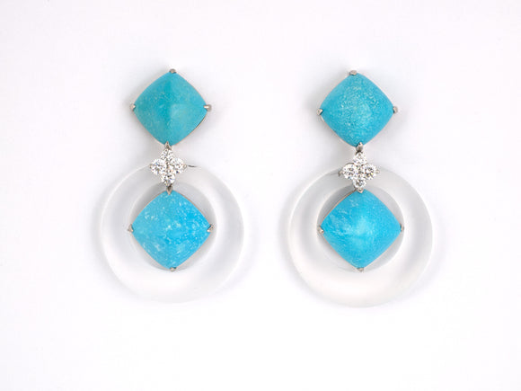 53431 - Platinum Turquoise Diamond Crystal Drop Earrings