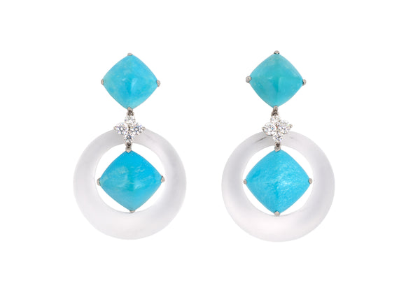 53432 - Platinum Turquoise Crystal Diamond Earrings