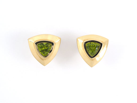 53479 - SOLD - Gold Peridot Shield Triangle Earrings