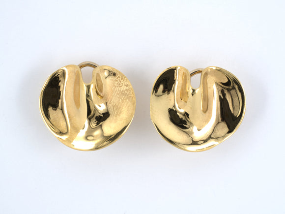 53520 - Tiffany Gold Creased Circle Kidney Bean Earrings