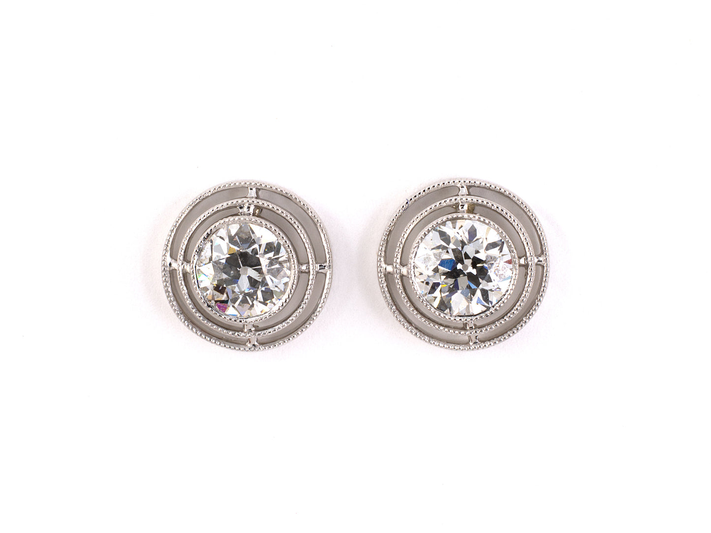 53530 - SOLD - Platinum Diamond Tiered Stud Earrings