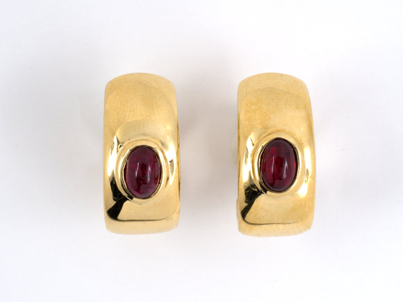 53546 - SOLD - Gold Ruby Hoop Earrings